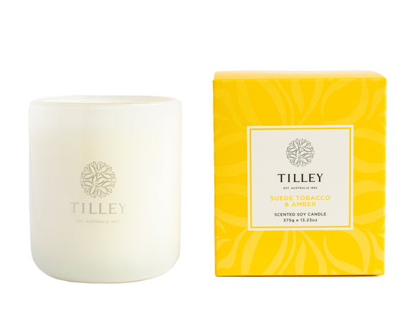 NEW Classic White Suede Tobacco & Amber 375g Scented Soy Candle